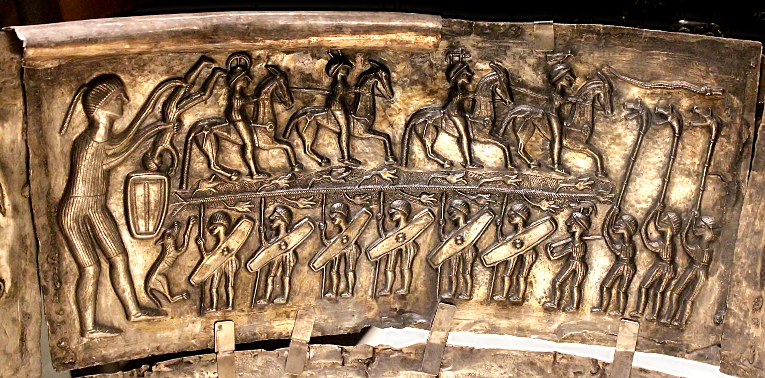 The Gundestrup Cauldron, showing Celtic warriors playing the carnyx on the right