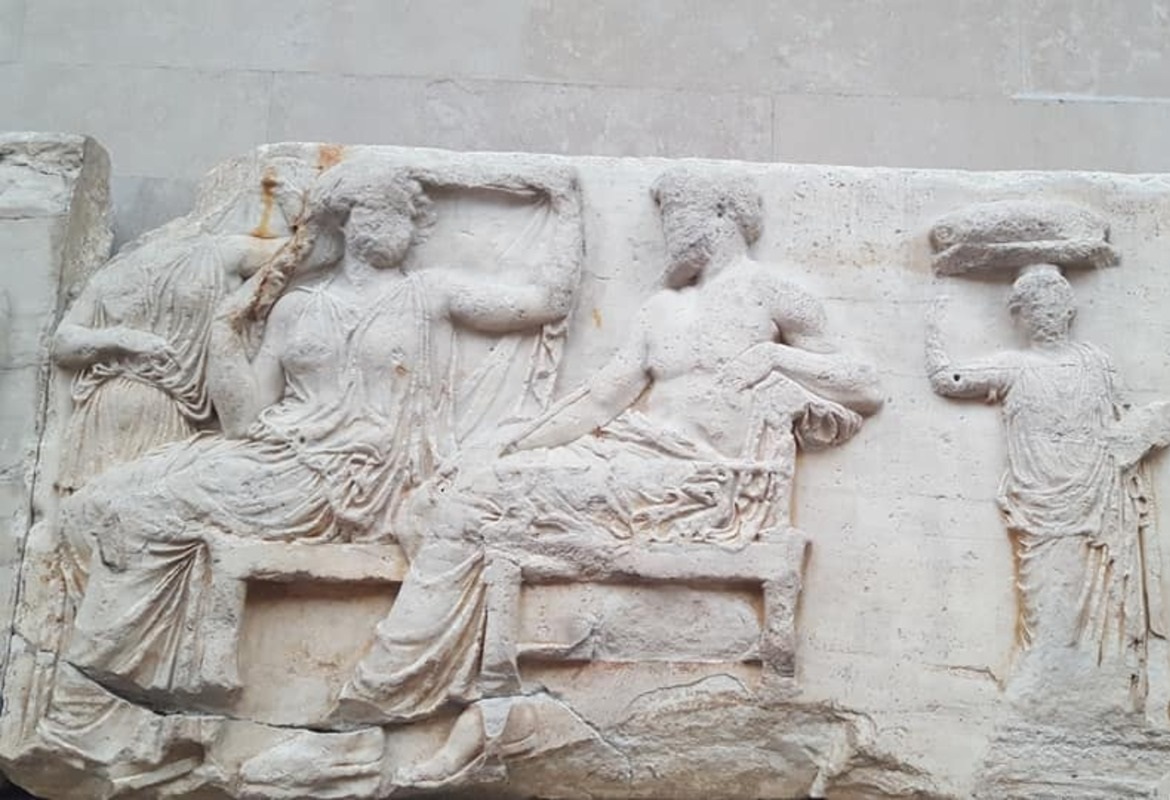 Hera and Zeus depicted on the Parthenon Sculptures. Photo by Jamie Heath