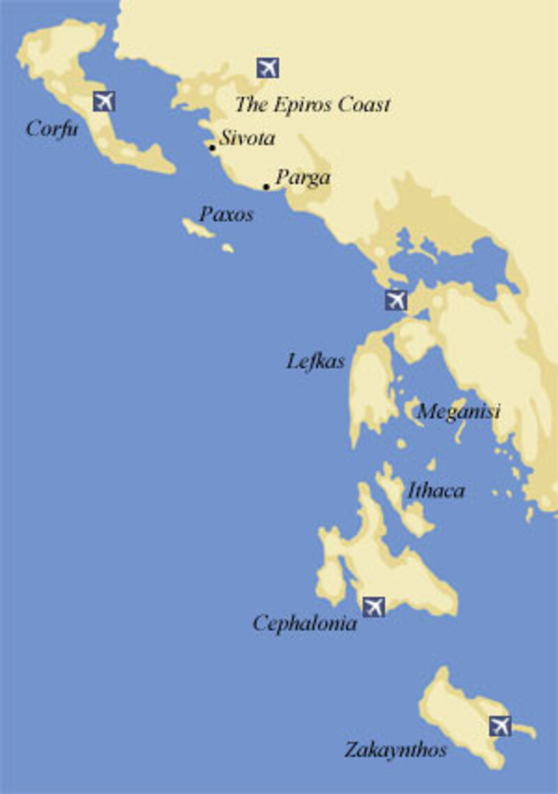 Map of the islands of the Ionian Sea